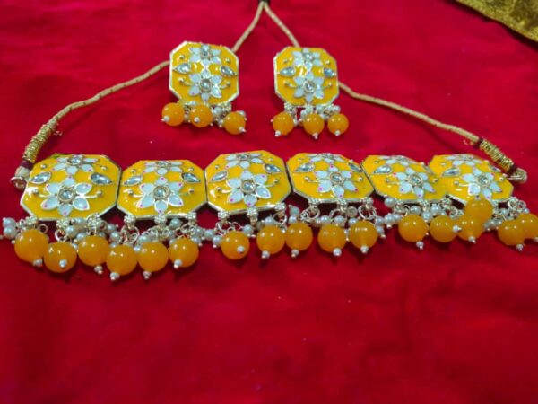 Meenakari Yellow chocker set