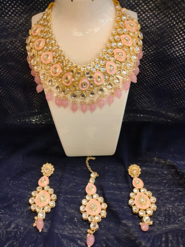 Pink kundan diamond set