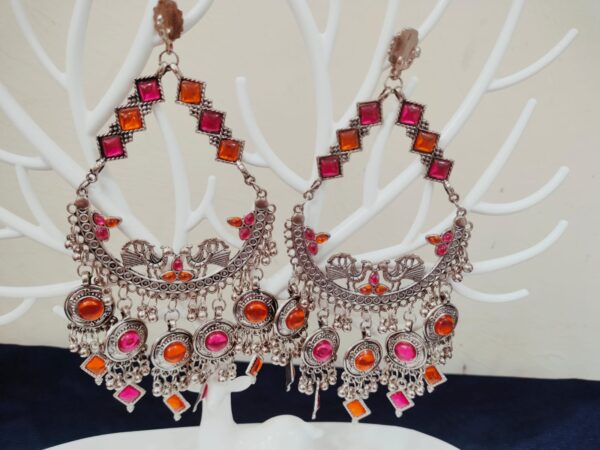 Multicolor chandbali earrings red orange