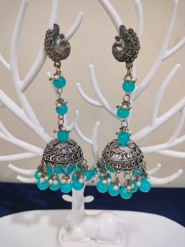 Oxydised earrings long Sky Blue