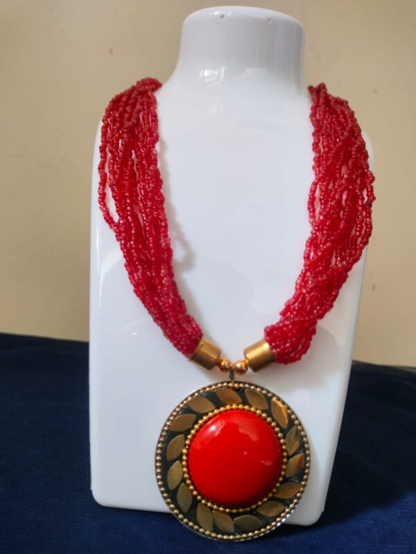 Red Pearl Beads Pendant Set Online