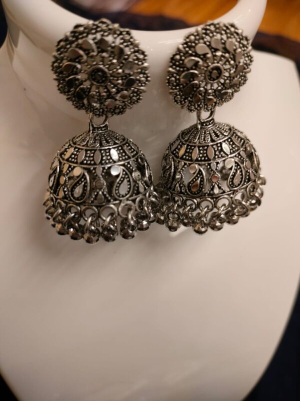 Silver oxidised jhumka set