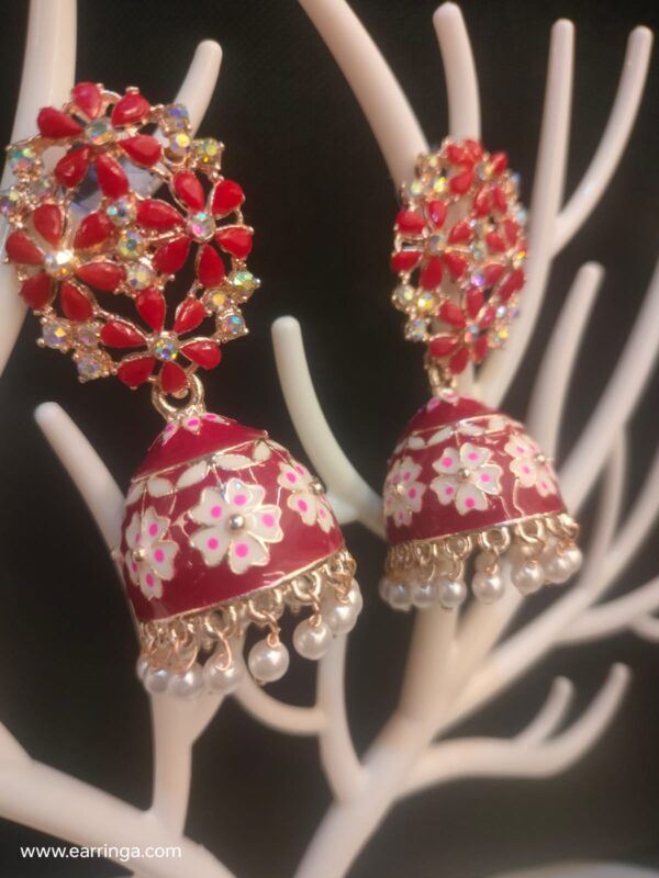 Red Earrings Meenakari