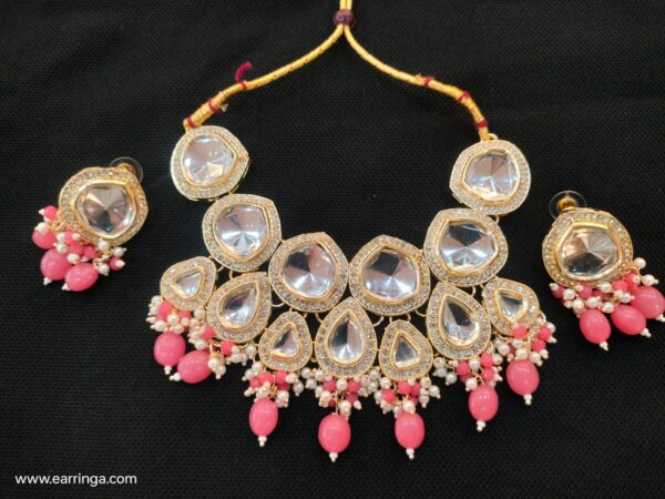 Pink polki necklace set