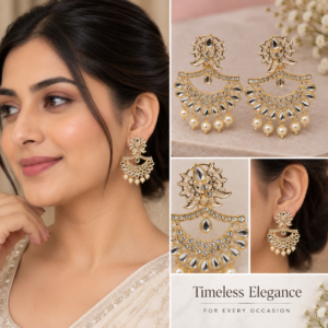 Earringa® White sparkilng diamond trendy chandbali jhumka earrings for modern women