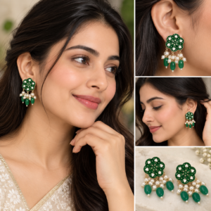 Earringa® Meenakari floral green and white earring for women