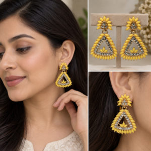 Earringa® Yellow meenakari triangular earrings for women