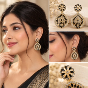 Earringa® Black sparkling diamond and Meenakri trendy earrings for women