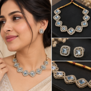 Earringa® Premium artificial stones diamond Necklace Set with Earrings for Women