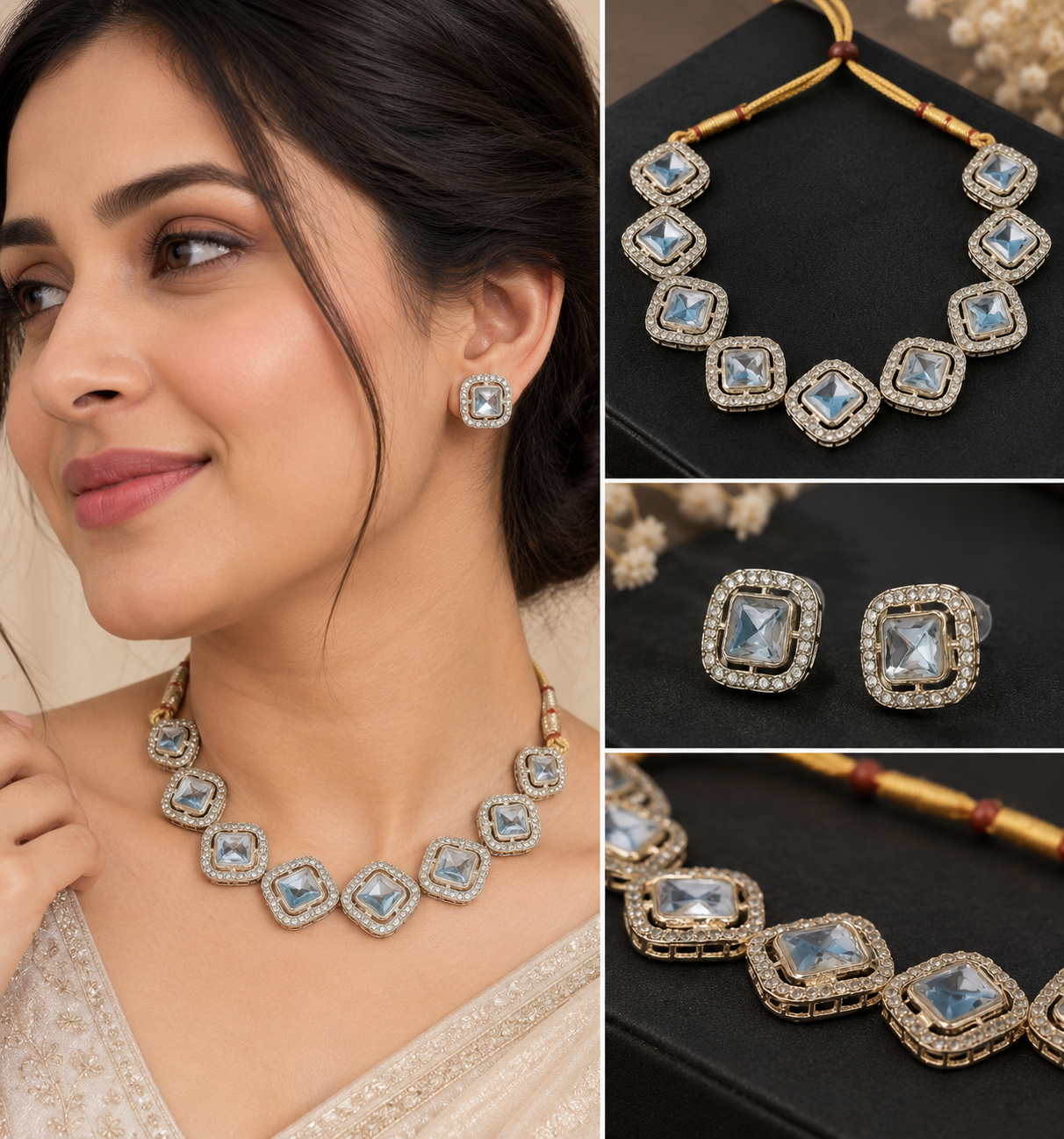 Earringa® Premium artificial stones diamond Necklace Set with Earrings for Women