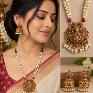 Earringa® Premium Mahalakshmi Temple Necklace Set with Earrings for Women | Buy Traditional Temple Jewellery Online