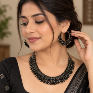 Earringa® Traditional Oxidised Choker Necklace Set with Earrings for Women | Buy Oxidised Jewellery Set Online