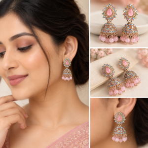 Earringa® Pink floral design jhumka earrings for women