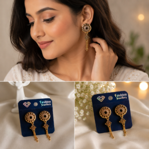 Earringa® Golden AD Stone Earrings for Women | Sparkling American Diamond Statement Earrings