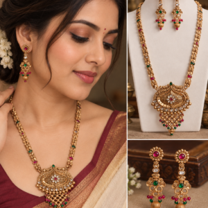 Earringa® Traditional Long Haram Necklace Set with Earrings for Women | Buy Traditional Haram Jewellery Online