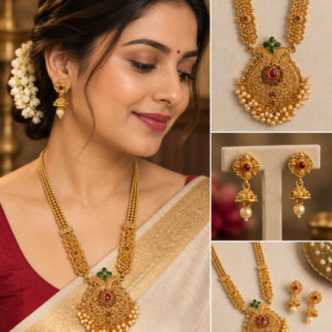 Earringa® Traditional Long Haram Necklace Set with Earrings for Women | Buy Traditional Haram Jewellery Online