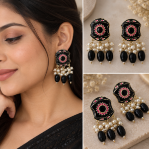 Earringa® Black Meenakari Jhumka Earrings for Women | Traditional Ethnic Statement Earrings