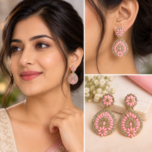 Earringa® Pink floral design meenakari earrings for women