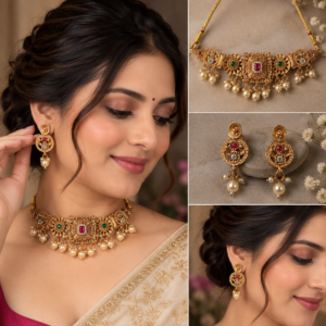 Earringa® Premium Copper Designer Traditional Choker Necklace Set with Earrings for Women | Ethnic Jewellery Set