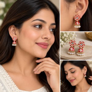 Earringa® Red meenakari floral unique jhumka earrings for women