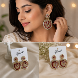 Earringa® Maroon floral meenakari diamond earrings for women