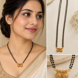 Earringa® Traditional Double Line Vati Short Mangalsutra for Women | Buy Maharashtrian Mangalsutra Online
