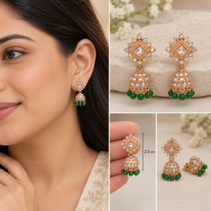 Earringa® Green Sparkling Stone Jhumka Earrings for Women | Traditional Party Wear Jhumki