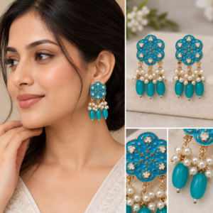 Earringa® Meenakari floral blue and white earrings with pearls for women