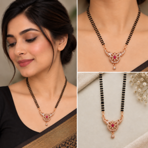 Earringa® Double Line Rose Gold Plated AD Stone Short Mangalsutra for Women | Buy Modern Mangalsutra Online