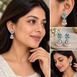 Earringa® Blue Meenakari Small Jhumka Earrings for Women | Traditional Ethnic Jhumki