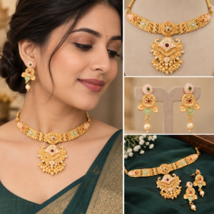 Earringa® Amazing copper golden plated necklace set with beautiful design and earrings for women