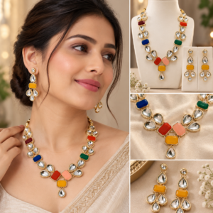 Earringa® Multicolor Sparkling Artificial Stone Necklace Set with Earrings for Women | Party Wear Jewellery