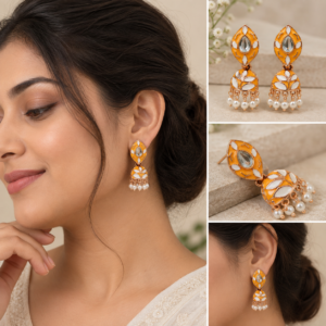 Earringa® Yellow Meenakari Small Jhumka Earrings for Women | Traditional Ethnic Jhumki
