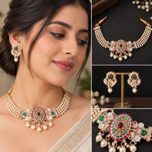 Earringa® Premium Copper Designer Choker Necklace Set with Earrings for Women | Traditional Ethnic Jewellery