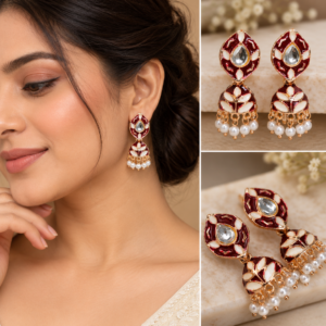 Earringa® Wine red meenakari unique floral design jhumkas for women
