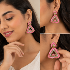Earringa® Pink meenakari triangular unique earrings for women