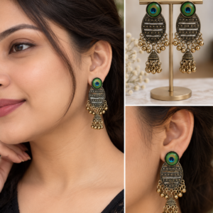 Earringa® Golden Oxidised Jhumka Earrings for Women | Traditional Antique Style Earrings