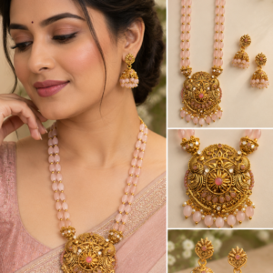 Earringa® Monalisa Stone Modern pink Necklace Set with Earrings for Women | Stylish Jewellery Set