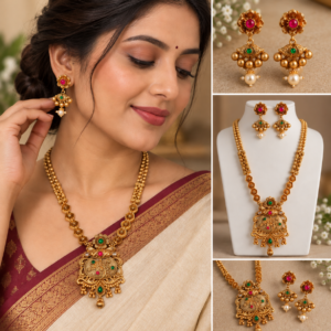 Earringa® Traditional Long Haram Necklace Set with Earrings for Women | Buy Bridal Haram Jewellery Online