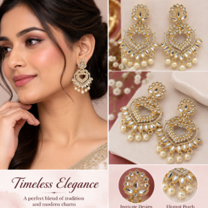 Earringa® White trendy chandbali diamond earrings for women