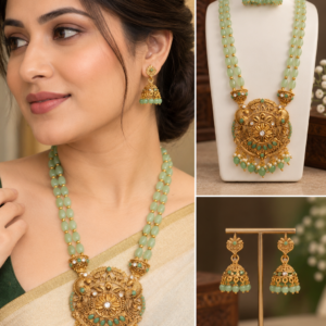 Earringa® Trendy Monalisa Stone Modern green Necklace Set with Earrings for Women | Stylish Western Jewellery Set