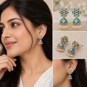 Earringa® Blue Meenakari Traditional Medium Earrings for Women | Buy Meenakari Earrings Online