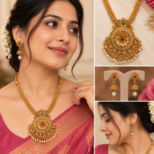 Earringa® Traditional Golden Finish Choker Necklace Set with Earrings for Women | Designer Ethnic Jewellery