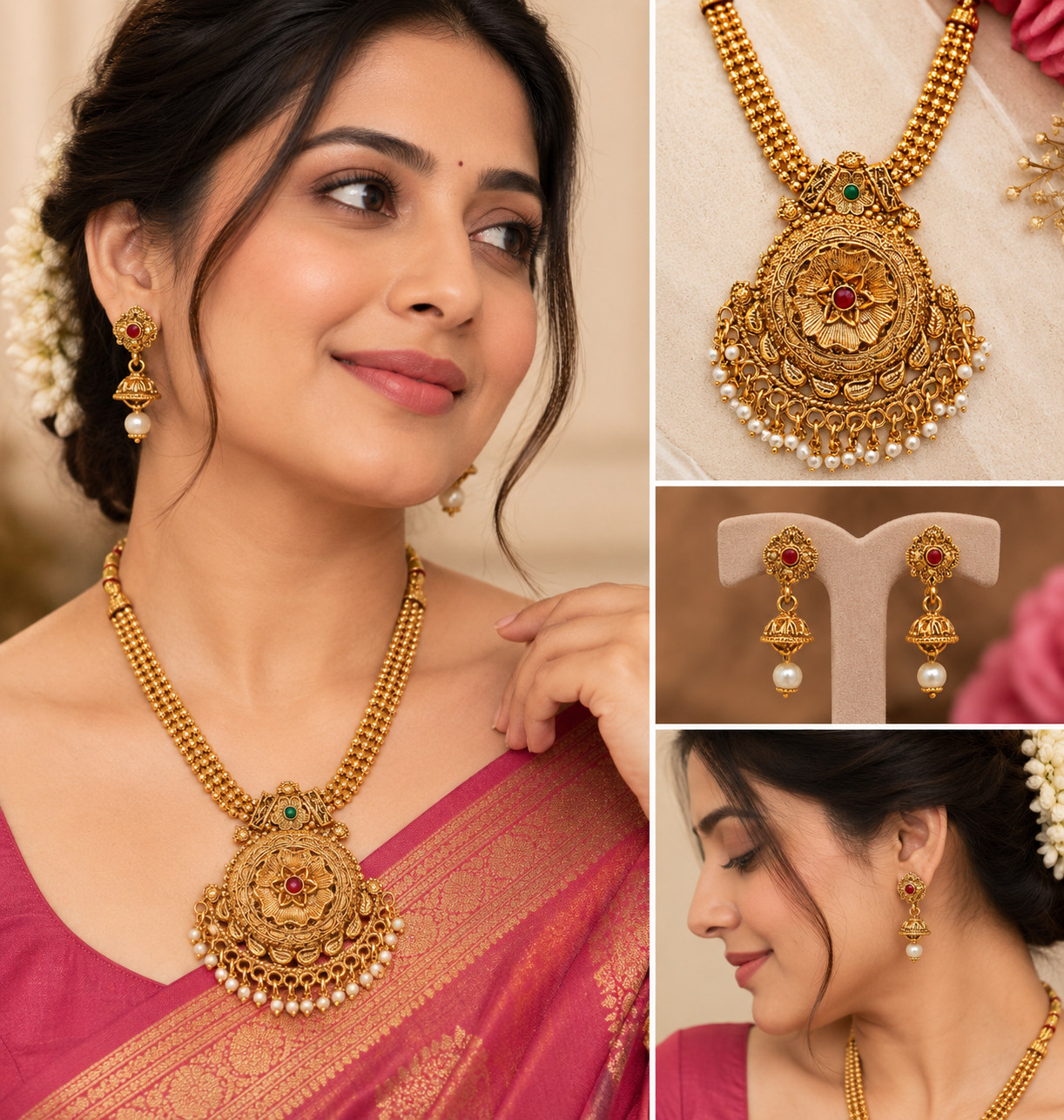 Earringa® Traditional Golden Finish Choker Necklace Set with Earrings for Women | Designer Ethnic Jewellery