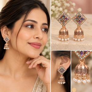Earringa® Grey Golden design jhumka earrings for women